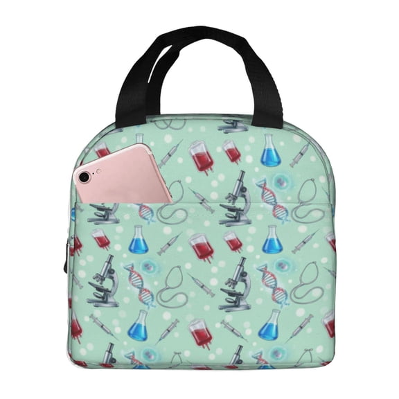 Nurse Lunch Box Healthcare Pattern Insulated Lunch Bag For Women Men Reusable Cooler Handbag With Front Pocket Thermal Meal Tote For Work Office