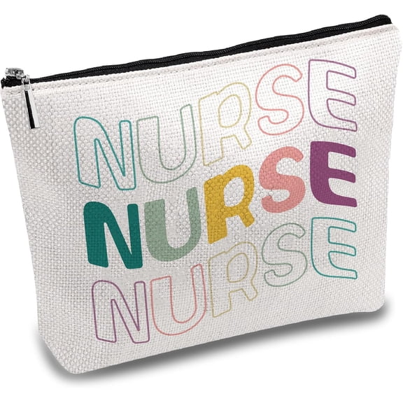 Nurse Makeup Bags for Purse Multi-Function Cosmetic Bag with Zipper Toiletry Travel Washing Bag Make Up Organizer Tool Pouch Large Storage Nursing Bags for Nurse Accessories 10x7Inch