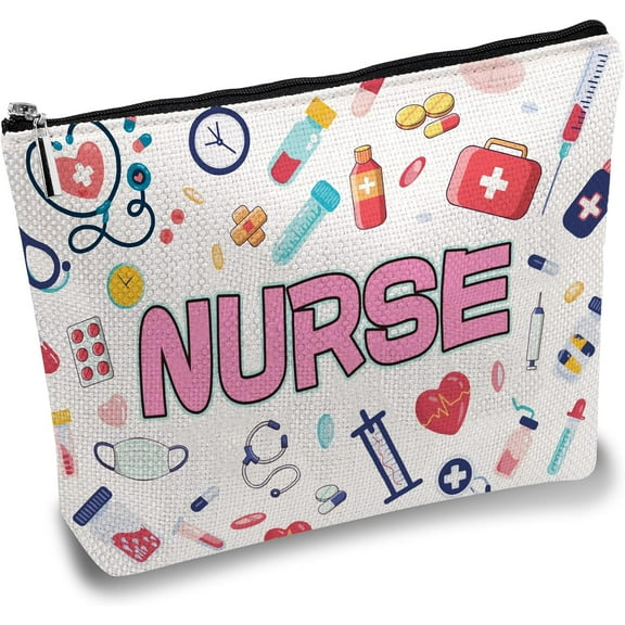 Nurse Makeup Bags for Women Travel Cosmetic Bag Zipper Pouch Tool Multi Purpose Pencil Case Toiletry Packing Purse Storage Bag Organizer for Staff Worker Daughter Sister Gifts 10x7Inch 1 pc