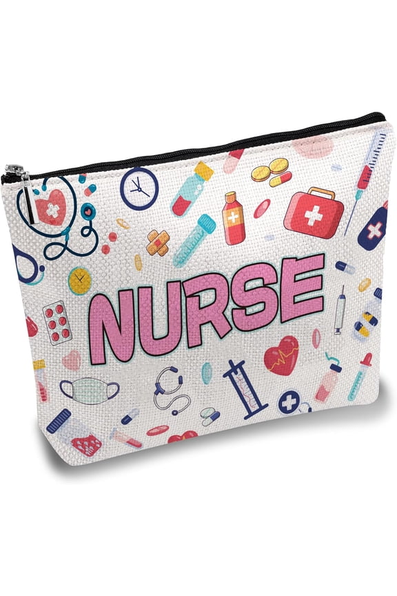 Nurse Makeup Bags for Women Travel Cosmetic Bag Zipper Pouch Tool Multi Purpose Pencil Case Toiletry Packing Purse Storage Bag Organizer for Staff Worker Daughter Sister Gifts 10x7Inch