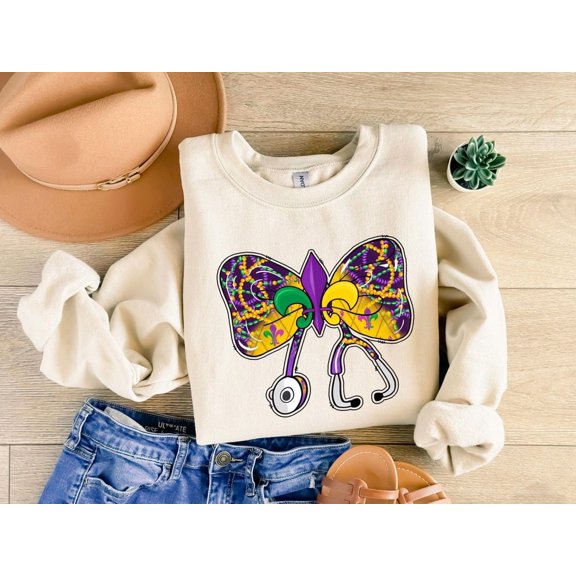 Nurse Mardi Gras Coquette Bow Shirt, Mardi Gras Sweatshirt, Mardi Gras Shirt, Mardi Gras Coquette Shirt, Nurse Mardi Gras shirt, Nurse Mardi Sweatshirt All Size S-5XL