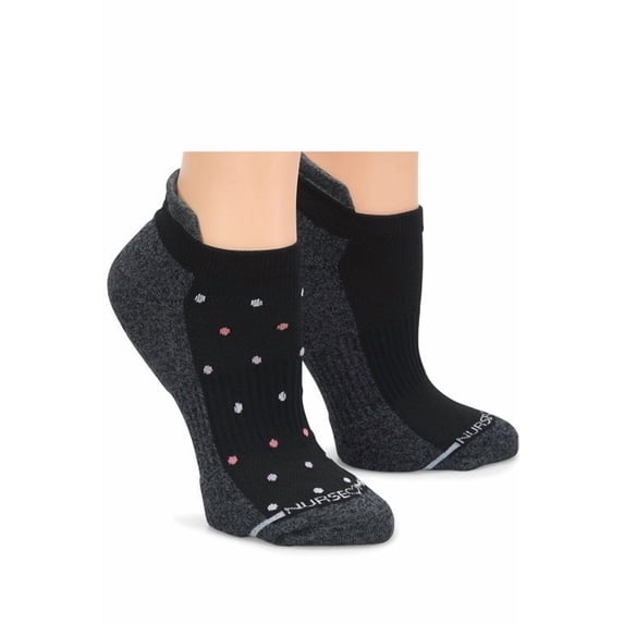 Nurse Mates Compression Anklet Socks 2-Pack - 15mmHg Support, Arch Cushioning, Antimicrobial Color: Grey Black Anklet, Size: OS