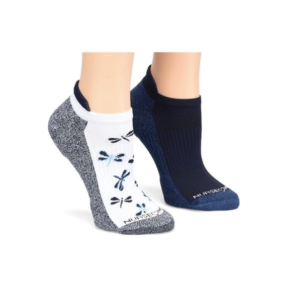 Nurse Mates Compression Anklet Socks 2-Pack — 15mmHg Support, Arch Cushioning, Antimicrobial Color: Navy Combo, Size: OS
