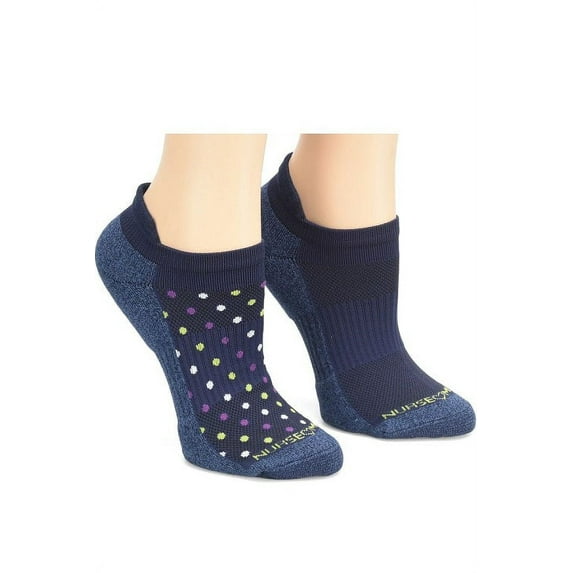 Nurse Mates Compression Anklet Socks 2-Pack — 15mmHg Support, Arch Cushioning, Antimicrobial Color: Navy Dot Anklet, Size: OS