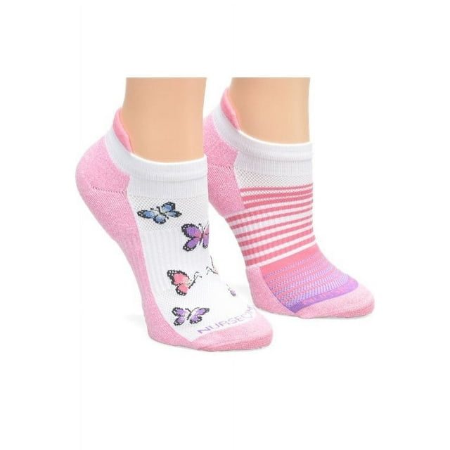 Nurse Mates Compression Socks Anklet 2/Pack Color Pink Butterfly