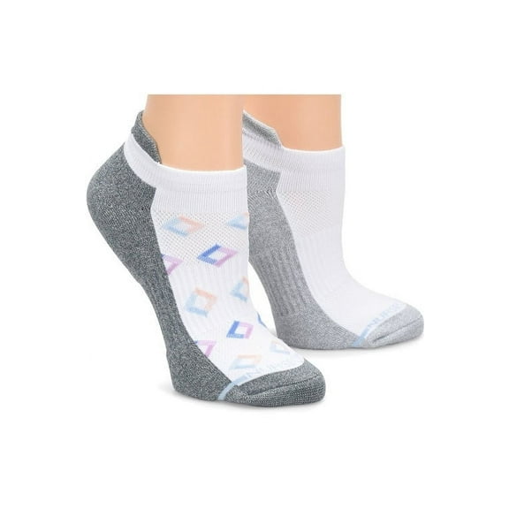 Nurse Mates Compression Anklet Socks 2-Pack | 15mmHg Support, Arch Cushioning, Antimicrobial Color: White Geo Diamond Anklet, Size: OS