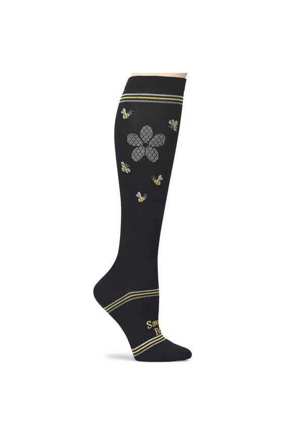 Graduated Compression Socks 12-14 mmHg Regular Calf Up to 17" — Mild Support for Nurses & Healthcare Workers Color: Daisy Bees, Size: OS