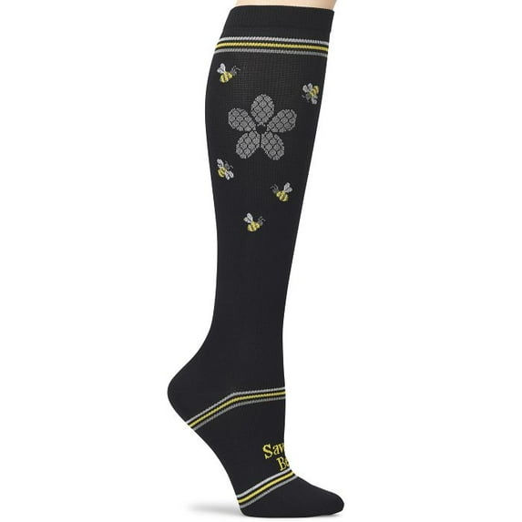 Nurse Mates Graduated Compression Socks 12-14 mmHg Regular Calf Up to 17" — Mild Support for Nurses & Healthcare Workers Color: Daisy Bees, Size: OS