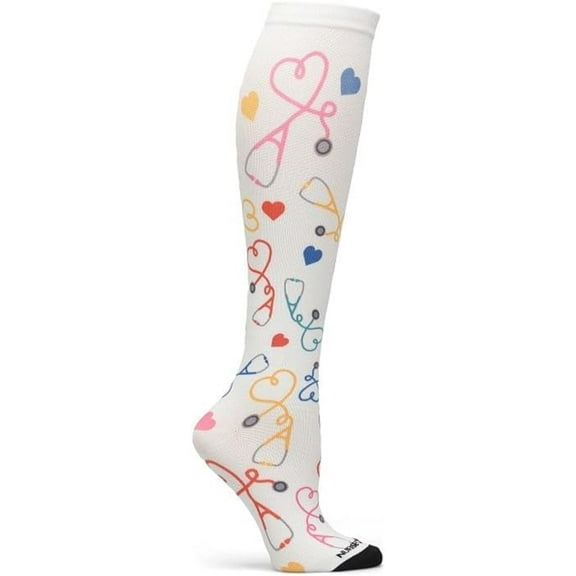 Nurse Mates Compression Socks Seamless 360° Wide Calf Up To 22" Color: Stethoscope Hearts, Size: Wide