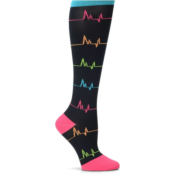 Nurse Mates Compression Socks Wide Calf Up To 22" Color: Black EKG, Size: 9-11 Wide