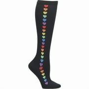 Nurse Mates Compression Socks Wide Calf Up To 22" Color: Rainbow Hearts, Size: 9-11 Wide