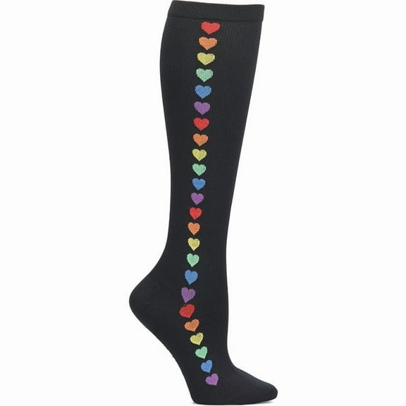 Nurse Mates Compression Socks Wide Calf Up To 22" Color: Rainbow Hearts, Size: 9-11 Wide