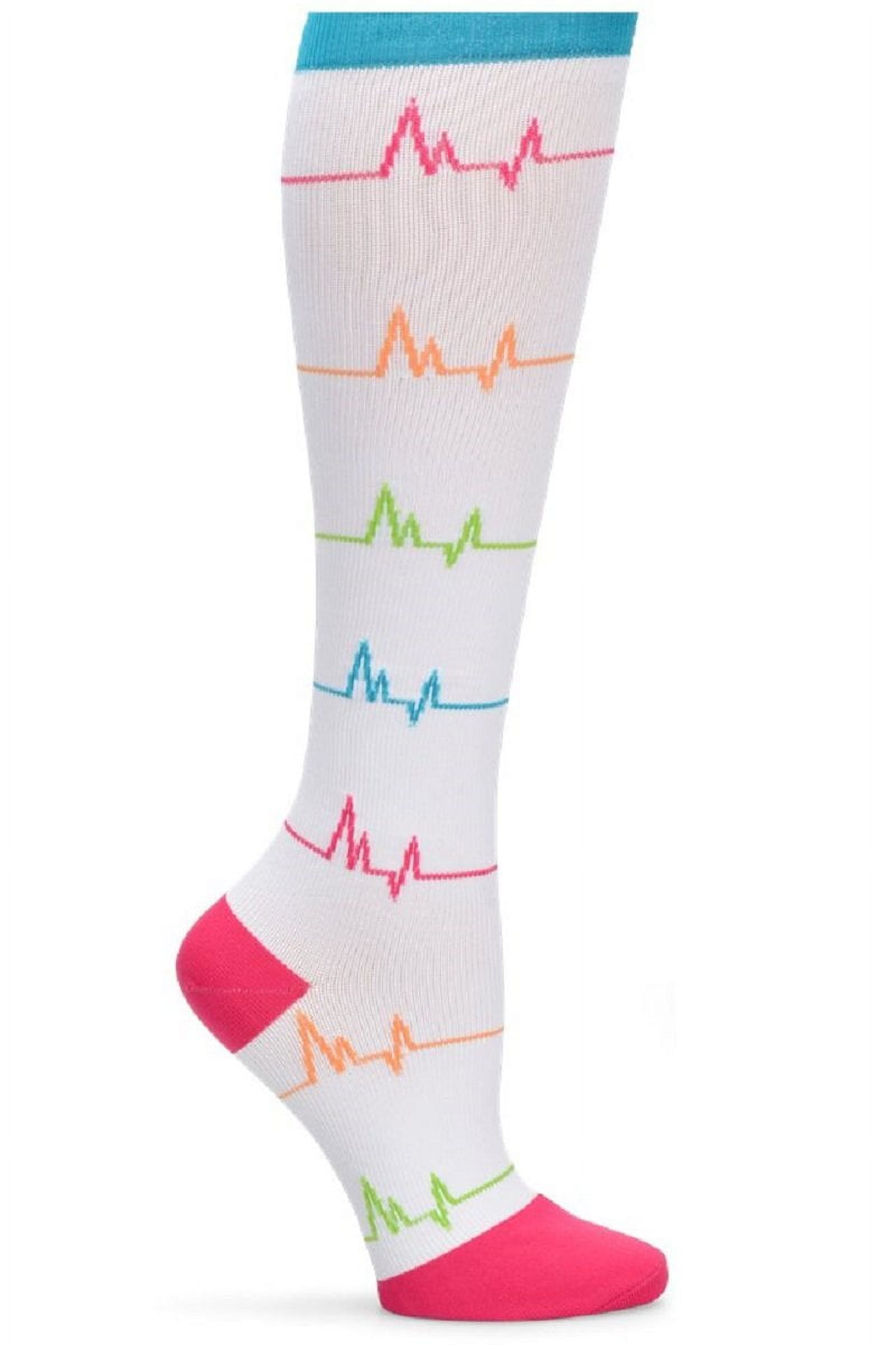 Nurse Mates Compression Socks Wide Calf Up To 22" Color White EKG