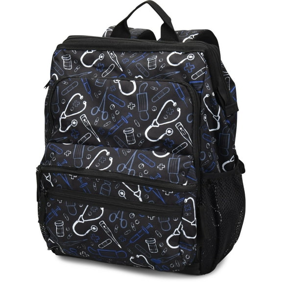 Nurse Mates Ultimate Backpack | Black Medical Pattern