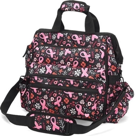 Nurse Mates Ultimate Nursing Bag | Water-Resistant & Laptop Compartment | 26 Colors Color: Pink Ribbon Garden