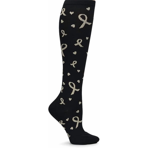 Nurse Mates Women's Calf Socks | 12-14 mmHg Compression | Black Gold Ribbons