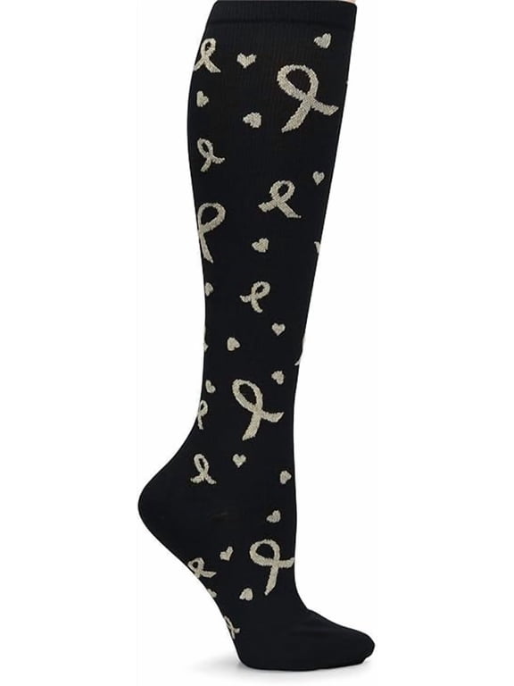 Women's Calf Socks | 12-14 mmHg Compression | Black Gold Ribbons