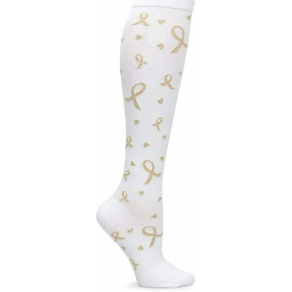 Nurse Mates Women's Calf Socks | 12-14 mmHg Compression | White Gold Ribbon