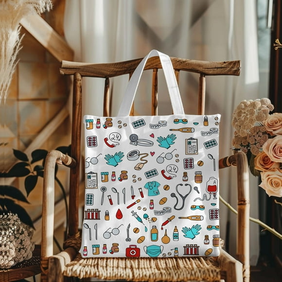 Nurse Medical Doodle Tote Bag | Doctor & Nurse Appreciation Gift | Healthcare Worker Canvas Bag for Work & Daily Use