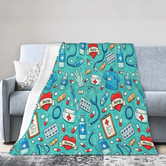 Nurse Medical Pattern Blanket Gift Throw Blanket Cozy Soft Healthcare Appreciation Home Decor Gift for Nurses Medical Workers 50x40