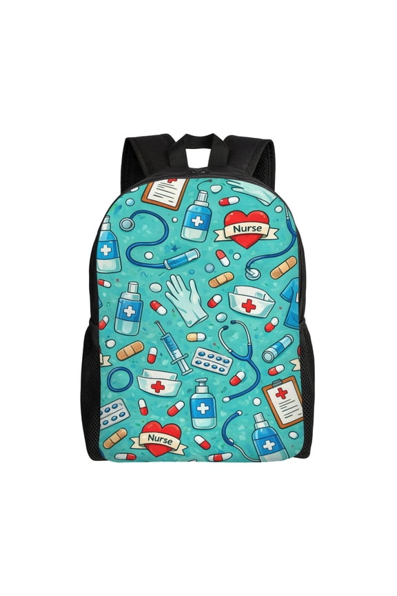 Nurse Medical Pattern Medical Worker Gift Backpack Full Front Print Travel Laptop Bag for Men and Women