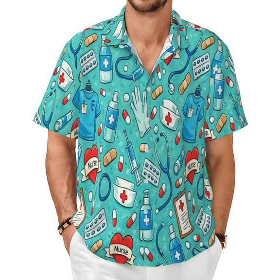 Nurse Medical Pattern Medical Worker Gift Men's Shirts Short-Sleeved with All-Over Prints Button-Up Shirts