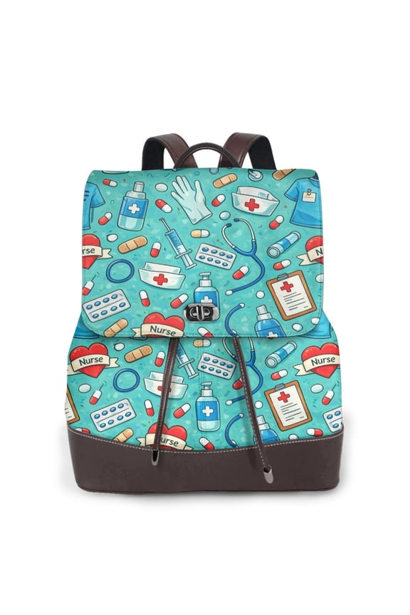 Nurse Medical Pattern Medical Worker Gift Women's Leather Backpack All-Over Print Bag for Work and Travel