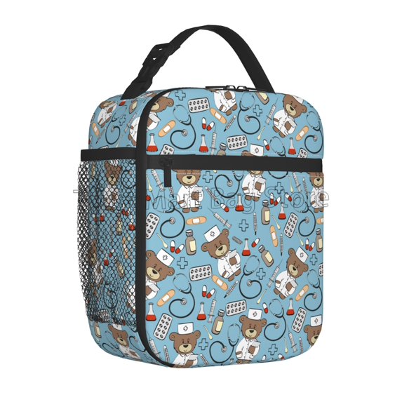 Nurse Medical Theme Insulated Lunch Bag Waterproof Thermal Meal Tote Reusable Cooler Bag for Women Camping Picnic Beach Travel
