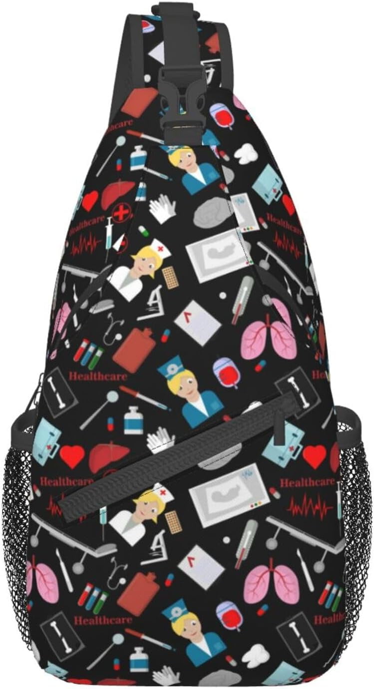 Nurse Medical Theme Sling Bag Crossbody Hiking Travel Chest Bags Backpack Shoulder Daypack for Women Men