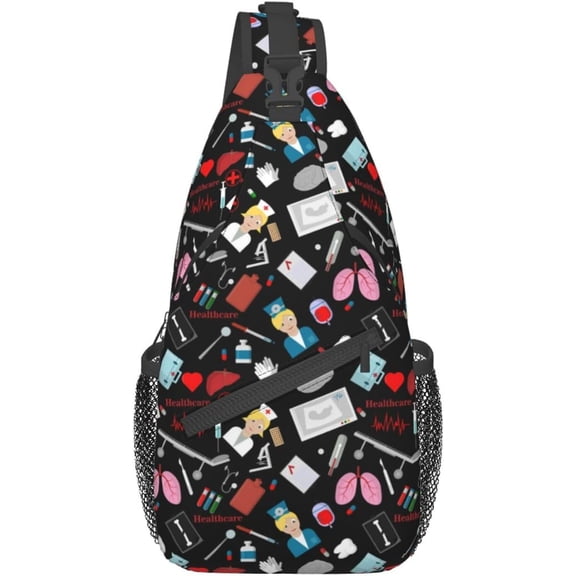 Nurse Medical Theme Sling Bag Crossbody Hiking Travel Chest Bags Backpack Shoulder Daypack for Women Men