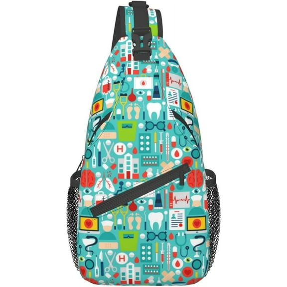 Nurse Medical Theme Sling Bag Crossbody Hiking Travel Chest Bags Backpack Shoulder Daypack for Women Men