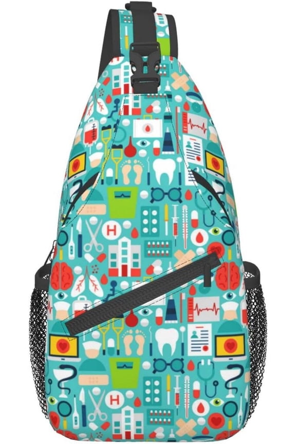 Nurse Medical Theme Sling Bag Crossbody Hiking Travel Chest Bags Backpack Shoulder Daypack for Women Men