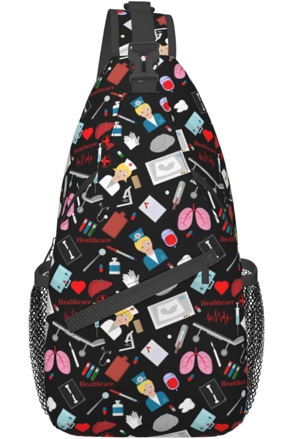 Nurse Medical Theme Sling Bag Crossbody Hiking Travel Chest Bags Backpack Shoulder Daypack for Women Men