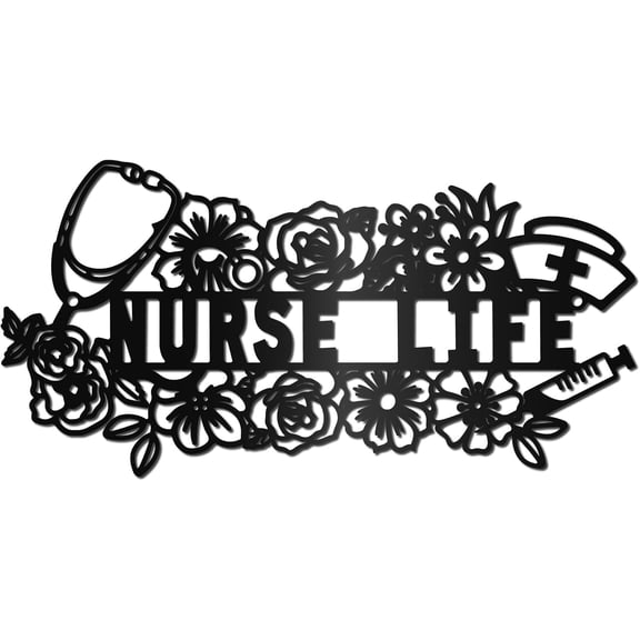 Nurse Metal Art Iron Flower Wall Decor Black Hat Floral Word Nurse Life Hollow Sculpture Hanging Wall Artwork Ornament