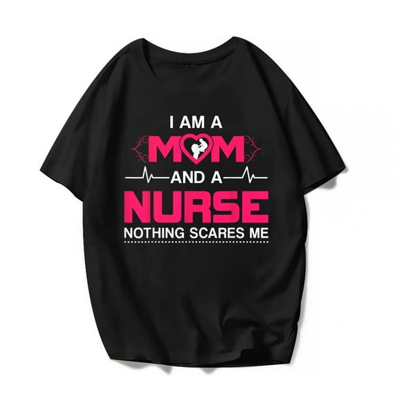 Nurse Mom Life T-Shirt Women Graphics Nurse Week Casual Short Sleeve Shirts Summer Tops Gift Tee Black Small