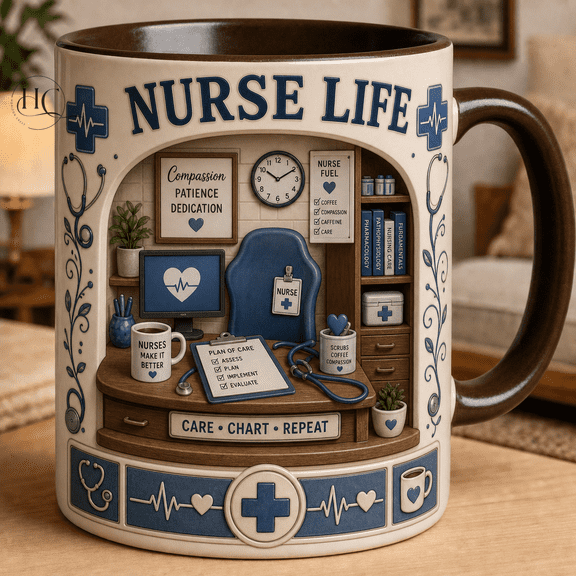 Nurse Mug 3D Effect Coffee Cup with Stethoscope & Clipboard Design for Nurses