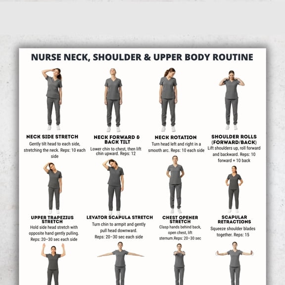 Nurse Neck, Shoulder, And Upper Body Routine Poster 16 Stretching Practice Posters Daily Usage Chart . Neck And Shoulder Stretching Set Poster poster