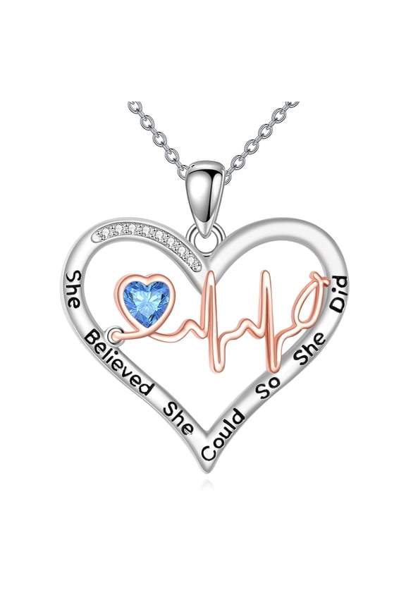 Nurse Necklace 925 Sterling Silver Doctor  Pendant Necklace  Birthstone Heart Jewelry Gifts for Women