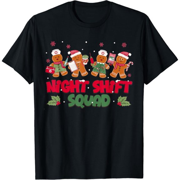 Nurse Night Shift Squad Gingerbread Rn Er Ed T-Shirt