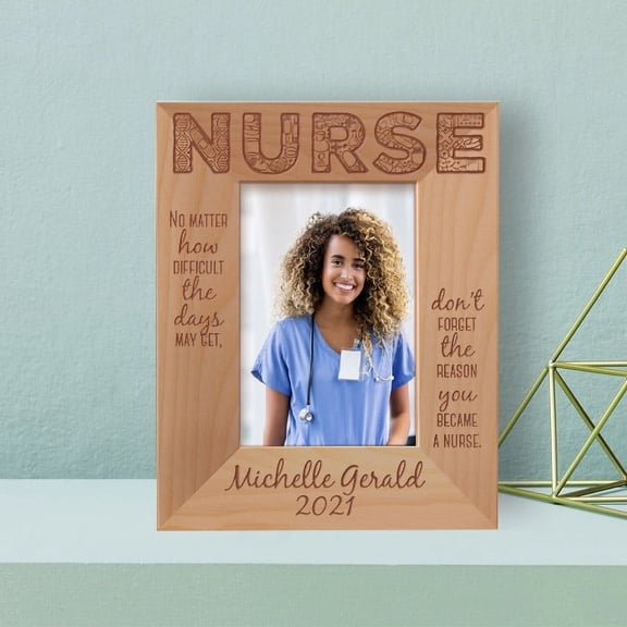 Nurse No Matter How Dificult The Days May Get Personalized Wooden Frame 3 1/2" x 5" Brown (Vertical)