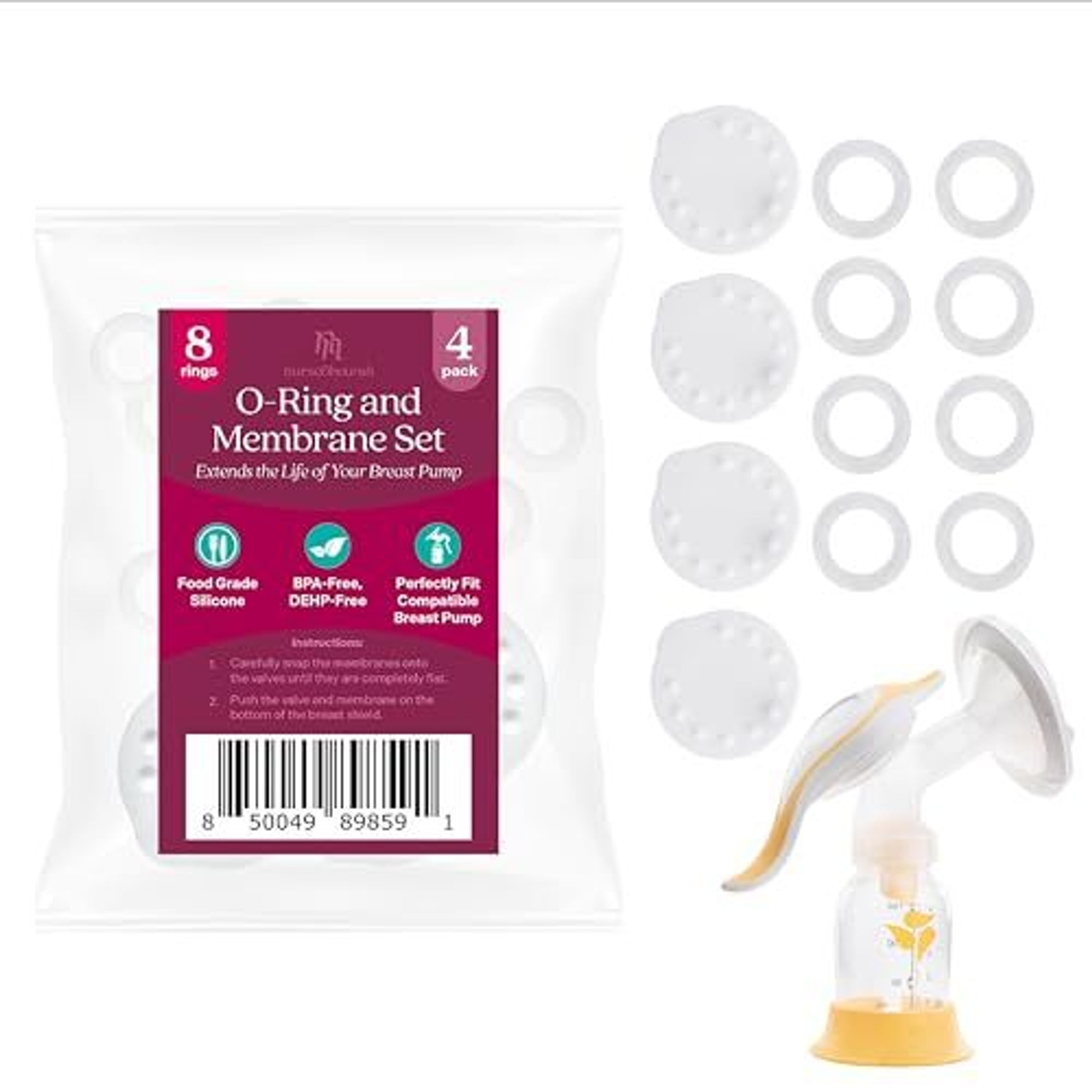Nurse & Nourish 8 O'Rings & 4 Breast Pumps Membranes for Medela Harmony