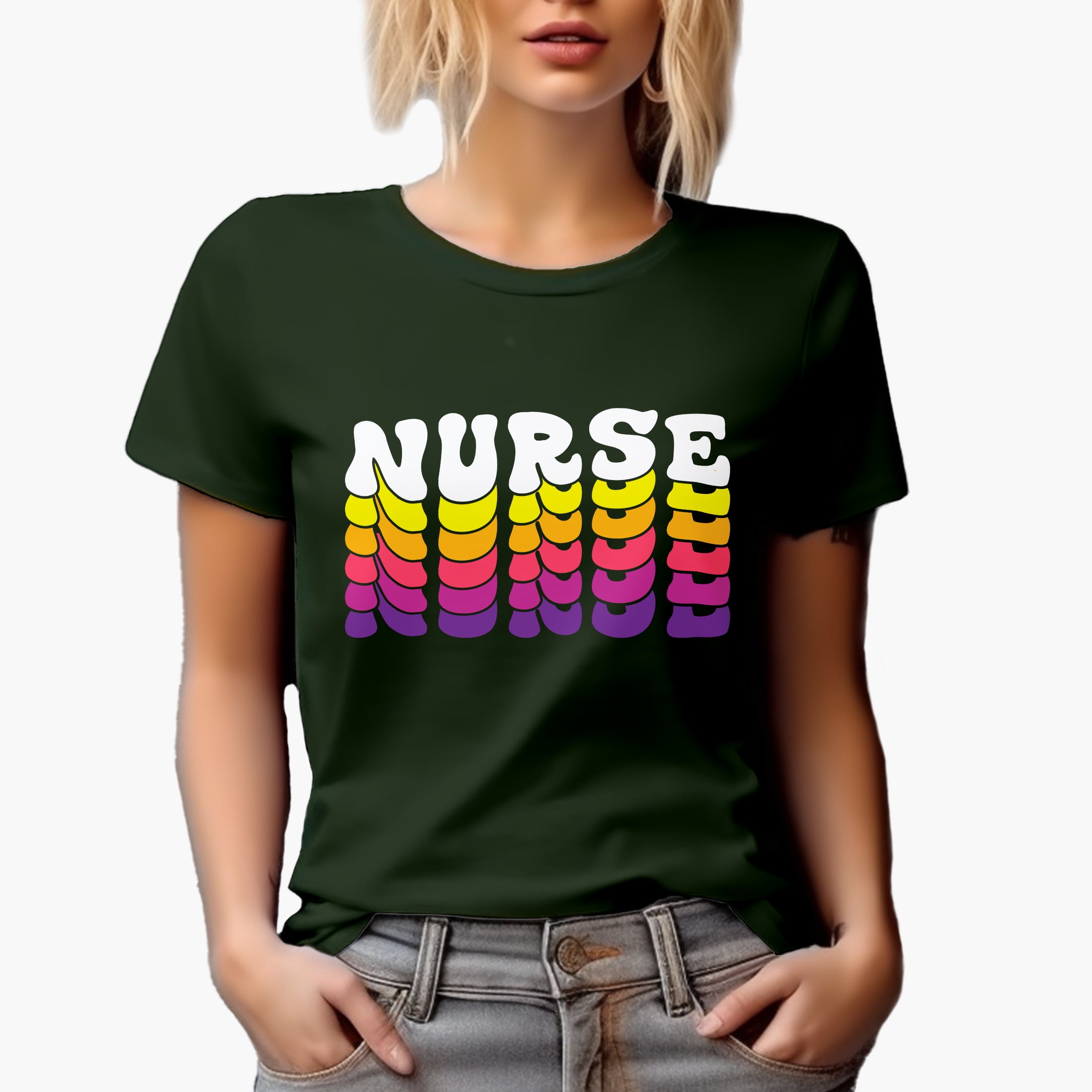 Nurse, Nursing Themed, Groovy Retro Wavy Text Merch Gift, Military