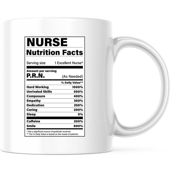 Nurse Nutrition Facts Mug - Funny Nurse Gift for Appreciation, Nursing School Graduation, RN Medical Mug - Perfect for Nurse Week - 11 Ounce Novelty Coffee Cup - WMUG0324