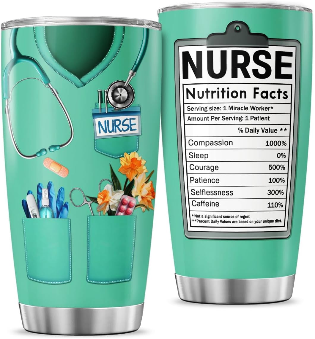 Nurse Nutrition Facts, Tumbler 20 Oz With Lid And Straw, Women Coffee Nurses Week School For Nursing Cups Tumblers, Nurse Gifts