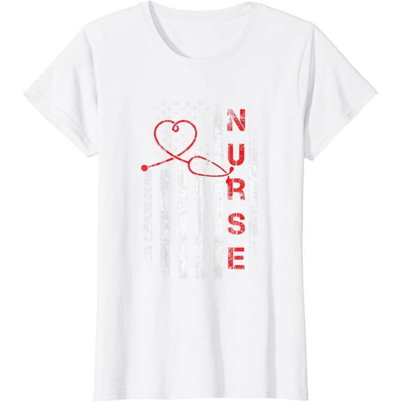 Nurse Patriotic American USA Flag Registered Nurse T-Shirt Women Tops
