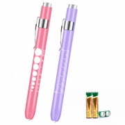 Nurse Penlight with Pupil Gauge, 2 Pack LED Pen Lights for Nursing Doctors, EMTs Pink and Purple with Batteries