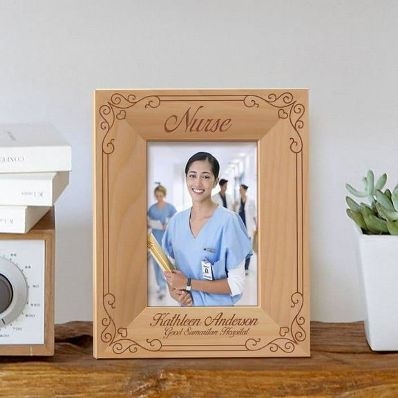 Nurse Personalized Wooden Picture Frame 3 1/2" x 5" Brown (Vertical)