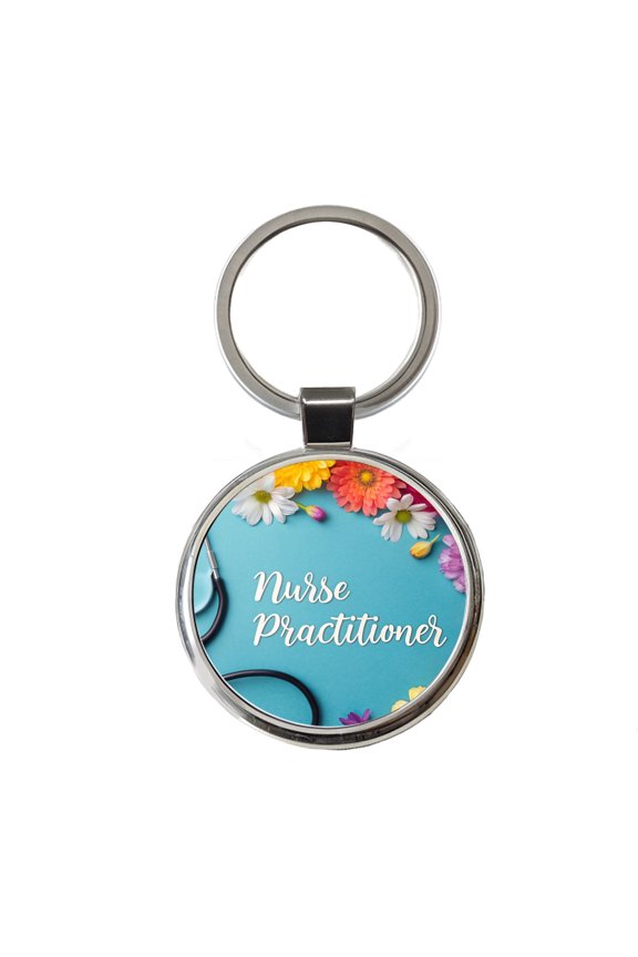 Nurse Practitioner Appreciation Stethoscope Flowers Metal Round Keychain