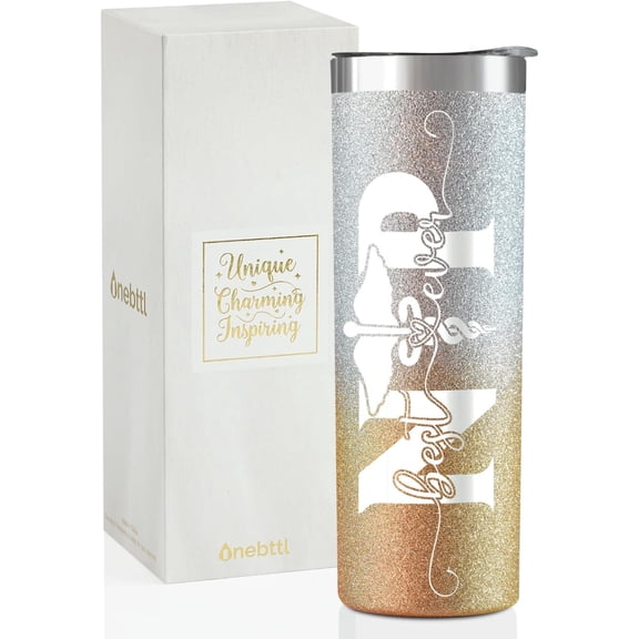 Nurse Practitioner Gifts For Women, Nurse Practitioner Week Gifts for NP, Stainless Steel Tumbler With Lid 20OZ - Silver Golden Gradient Glitter - Best NP Ever