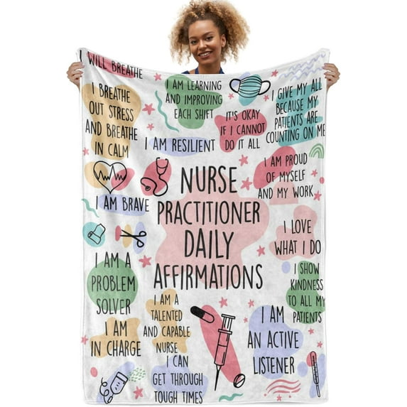 Nurse Practitioners Gifts for Women, Daily Affirmation Throw Blanket for Nurses Practitioners, 50 x 65 Inches, Beige